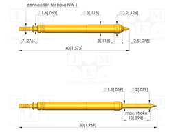 Test needle; Spring compression: 6mm; 10mm; 2A; steel; gold-plated