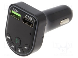 FM transmitter; USB A socket x2; 5V/1A,5V/3.1A; black; 5m