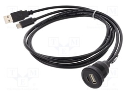 Cable; USB 2.0; 1m; black; 480Mbps; Øcable: 4.5mm; on panel,screw