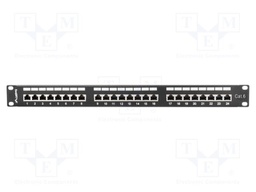 Patch panel; black; Number of ports: 24; Cat: 6; RJ45 socket x24