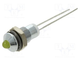 Indicator: LED; prominent; yellow; 2.1VDC; Ø6mm; 2pin; metal