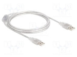 Cable; USB 2.0; USB A plug,both sides; 1.5m; transparent; 480Mbps