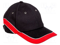 Baseball cap; adjustable; black-red; cotton; Size: 57-61; 260g/m2