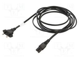 Cable; 2x0.75mm2; IEC C7 female,IS 1293 plug; PVC; 3m; black; 2.5A