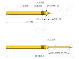Test needle; Spring compression: 12mm; 20mm; 2A; steel; Ø: 2mm; 1.7N