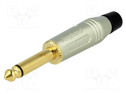 Plug; Jack 6,35mm; male; mono; straight; for cable; soldering; grey