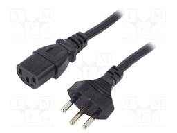 Cable; 3x1mm2; IEC C13 female,SEV-1011 (J) plug; PVC; 3m; black