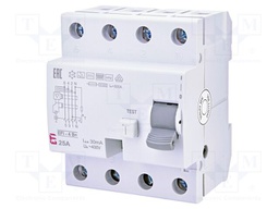 RCD breaker; Inom: 25A; Ires: 30mA; Poles: 4; 230V,400V; IP20; EFI