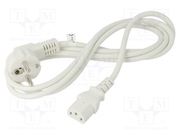 Cable; CEE 7/7 (E/F) plug angled,IEC C13 female; PVC; 2m; white
