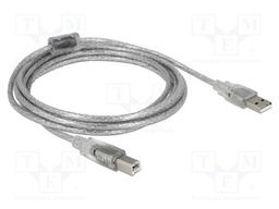 Cable; USB 2.0; USB A plug,USB B plug; 3m; transparent; 480Mbps