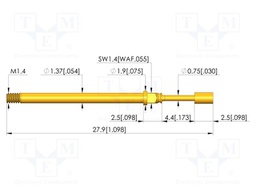 Test needle; Spring compression: 3.5mm; 4.4mm; 5A; CuBe; Ø: 1.5mm