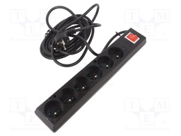 Extension lead; Sockets: 6; PVC; black; 3x1,5mm2; 5m; 16A