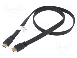 Cable; HDMI 2.0,flat; HDMI plug,both sides; PVC; 1m; black; 28AWG