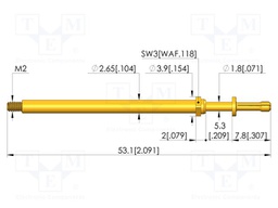 Test needle; Spring compression: 4mm; 5.3mm; 16A; CuBe; Ø: 2mm; 10N