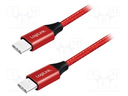 Cable; USB 2.0; both sides,USB C plug; 0.3m; red