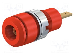 Socket; 2mm banana; 10A; 28mm; red; Mounting: soldered,on panel