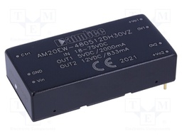 Converter: DC/DC; 20W; Uin: 18÷75V; Uout: 5VDC; Uout2: 12VDC; Iout: 2A
