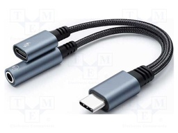 Cable; Jack 3.5mm socket,USB C socket,USB C plug; 0.1m; black