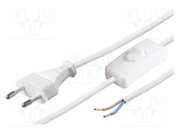 Cable; CEE 7/16 (C) plug,wires; 1.5m; with switch; white; PVC