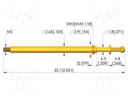 Test needle; Spring compression: 4mm; 5.3mm; 16A; CuBe; Ø: 2.6mm