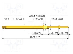 Test needle; Spring compression: 3.5mm; 4.4mm; 3A; CuBe; Ø: 0.65mm
