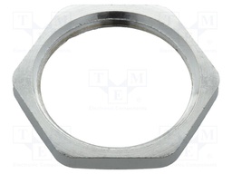 Nut; PG16; brass; nickel; D: 3mm; Spanner: 26mm; Thread: PG