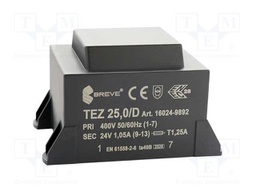 Transformer: encapsulated; 25VA; 400VAC; 24V; 1041.6mA; IP00; 650g