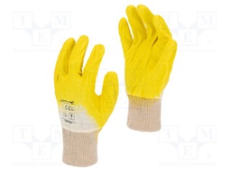 Protective gloves; Size: 10; yellow-white; cotton,nitryl; 12pcs.