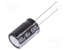 Capacitor: electrolytic; THT; 680uF; 16VDC; Ø12.5x20mm; Pitch: 5mm