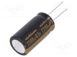 Capacitor: electrolytic; THT; 2200uF; 63VDC; Ø18x35.5mm; ±20%