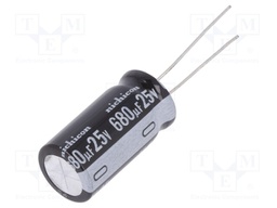 Capacitor: electrolytic; THT; 680uF; 25VDC; Ø12.5x25mm; Pitch: 5mm