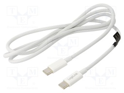 Cable; USB 2.0; USB C plug,both sides; 1m; white; 480Mbps; textile