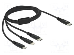 Cable; USB 2.0; 1m; black; Cu,tinned; 22AWG; metal; textile; 5V; 3A