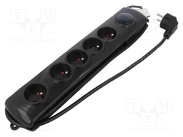 Plug socket strip: protective; Sockets: 5; 230VAC; 10A; black