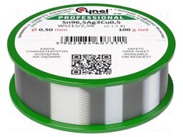 Tin; lead free; Sn96,5Ag3Cu0,5; 0.5mm; 100g; reel; 217÷220°C; 2.5%