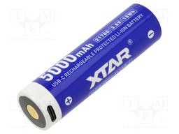 Re-battery: Li-Ion; 21700; 3.6V; 5000mAh; Socket USB; Ø21.5x75.5mm