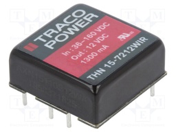 Converter: DC/DC; 15W; Uin: 36÷160V; 12VDC; Iout: 1300mA; 1"x1"