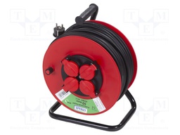 Extension lead; reel; Sockets: 4; rubber; black; 3x1,5mm2; 50m; 16A