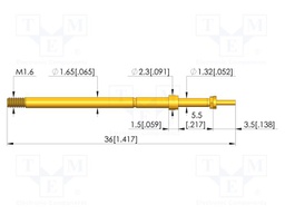 Test needle; Spring compression: 4mm; 5mm; 8A; CuBe; gold-plated