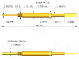 Test needle; Spring compression: 6.4mm; 8mm; 5A; brass; Ø: 2.5mm