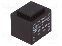 Transformer: encapsulated; 3VA; 24VAC; 12V; 250mA; Mounting: PCB