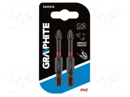 Screwdriver bit; Phillips; PH2; Overall len: 50mm; 2pcs; impact