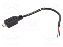 Cable; USB 2.0; wires,USB B micro plug; 100mm; black; 22AWG