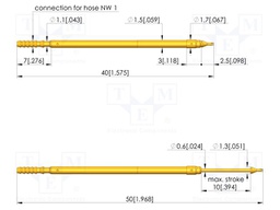 Test needle; Spring compression: 6mm; 10mm; 1A; steel; gold-plated