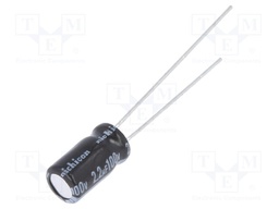 Capacitor: electrolytic; THT; 2.2uF; 100VDC; Ø5x9mm; Pitch: 2mm