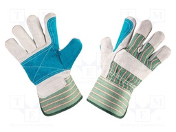 Protective gloves; Size: 10.5; white-blue,green; natural leather