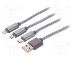 Cable; USB 2.0; 1m; silver; Outside insul.material: textile braid