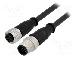 Cable: for sensors/automation; PIN: 12; M12-M12; 0.5m; plug; plug