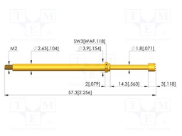 Test needle; Spring compression: 12mm; 14.3mm; 5A; CuBe; Ø: 3mm