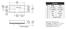 Converter: DC/DC; 20W; Uin: 18÷75V; Uout: 5VDC; Uout2: -5VDC; 2"x1"